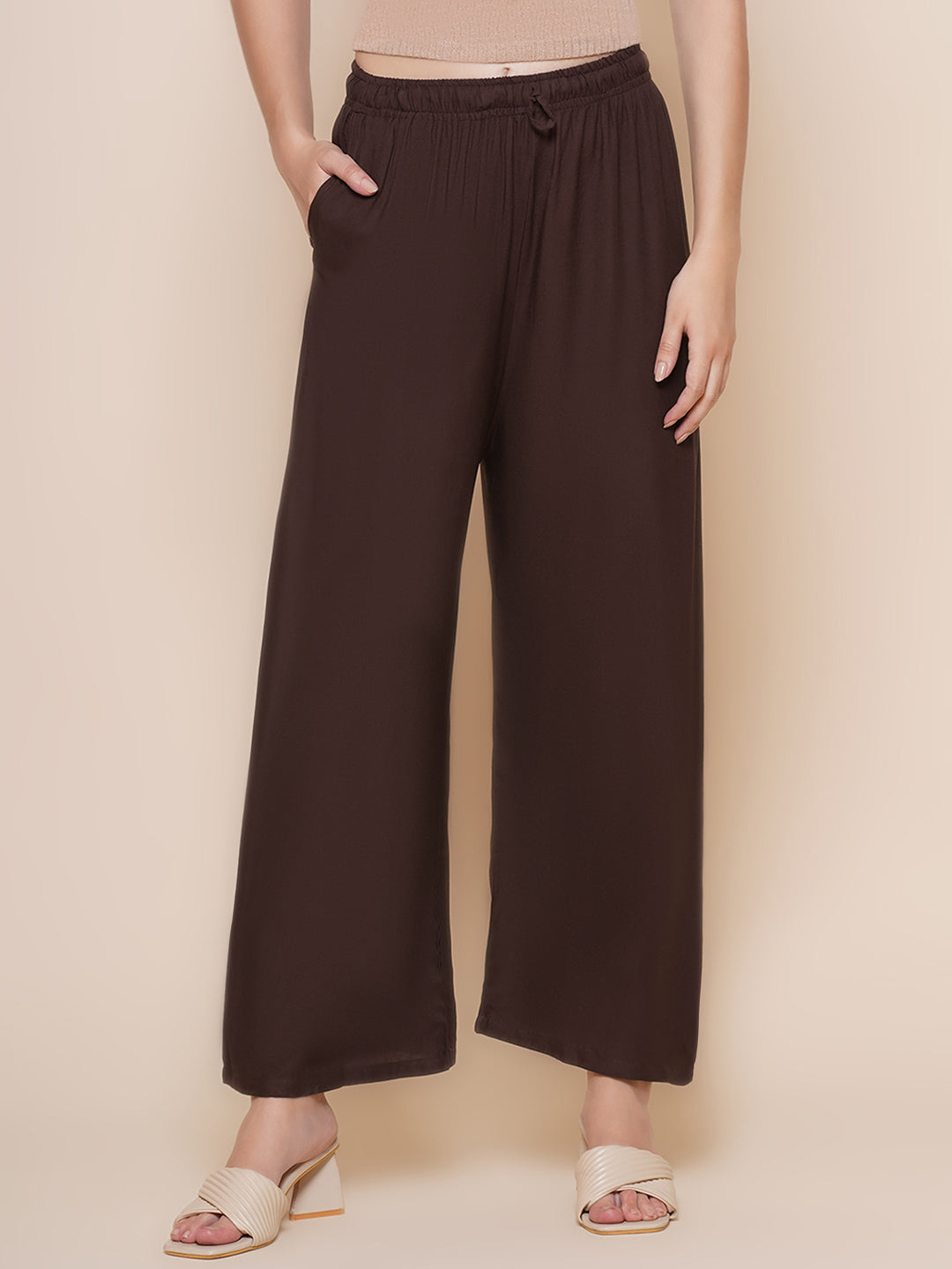 Wide-Leg Palazzo Trousers – Brown
