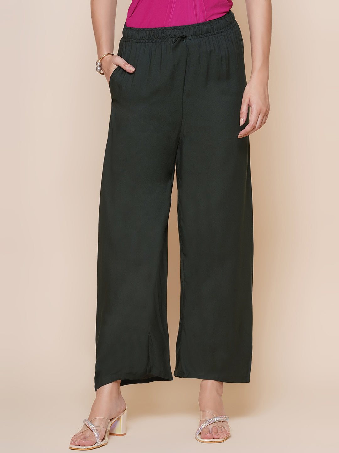Wide-Leg Palazzo Trousers – Jungle Green