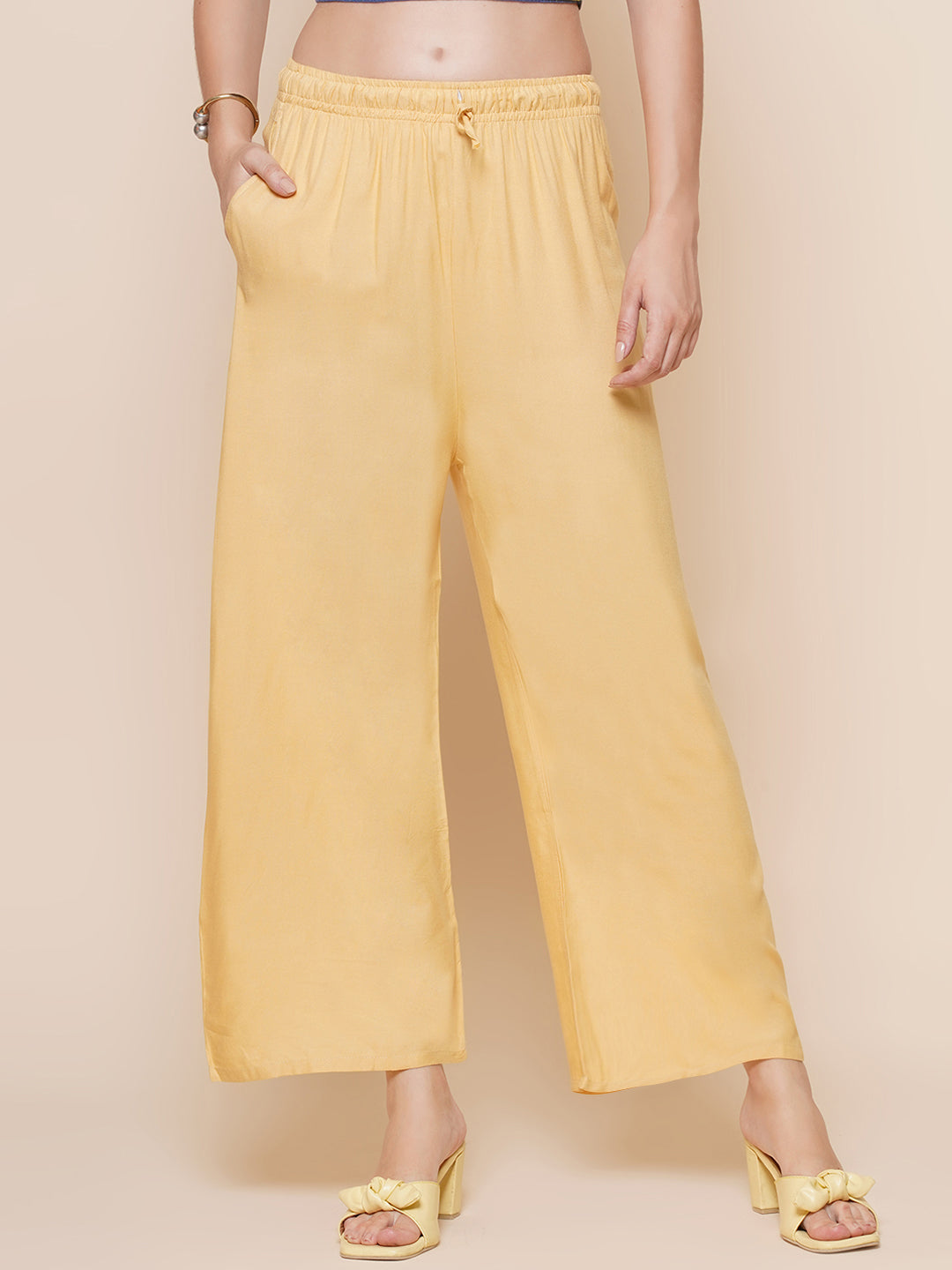 Wide-Leg Palazzo Trousers – Golden Yellow