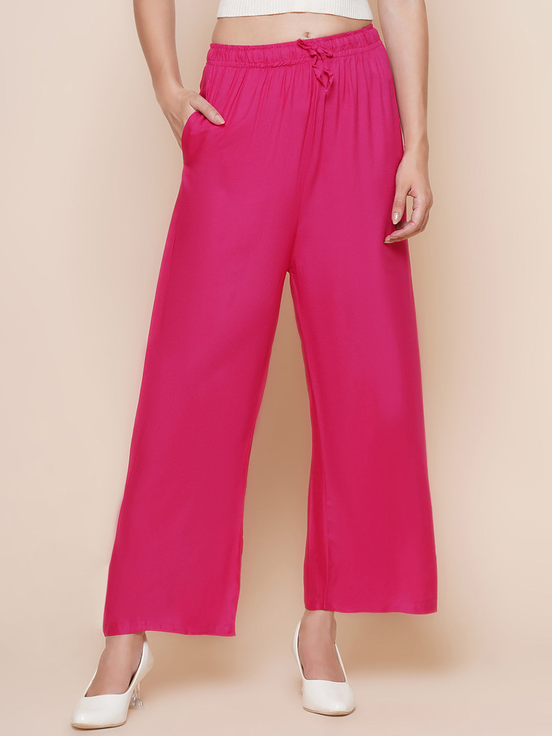 Wide-Leg Palazzo Trousers – Hot Pink