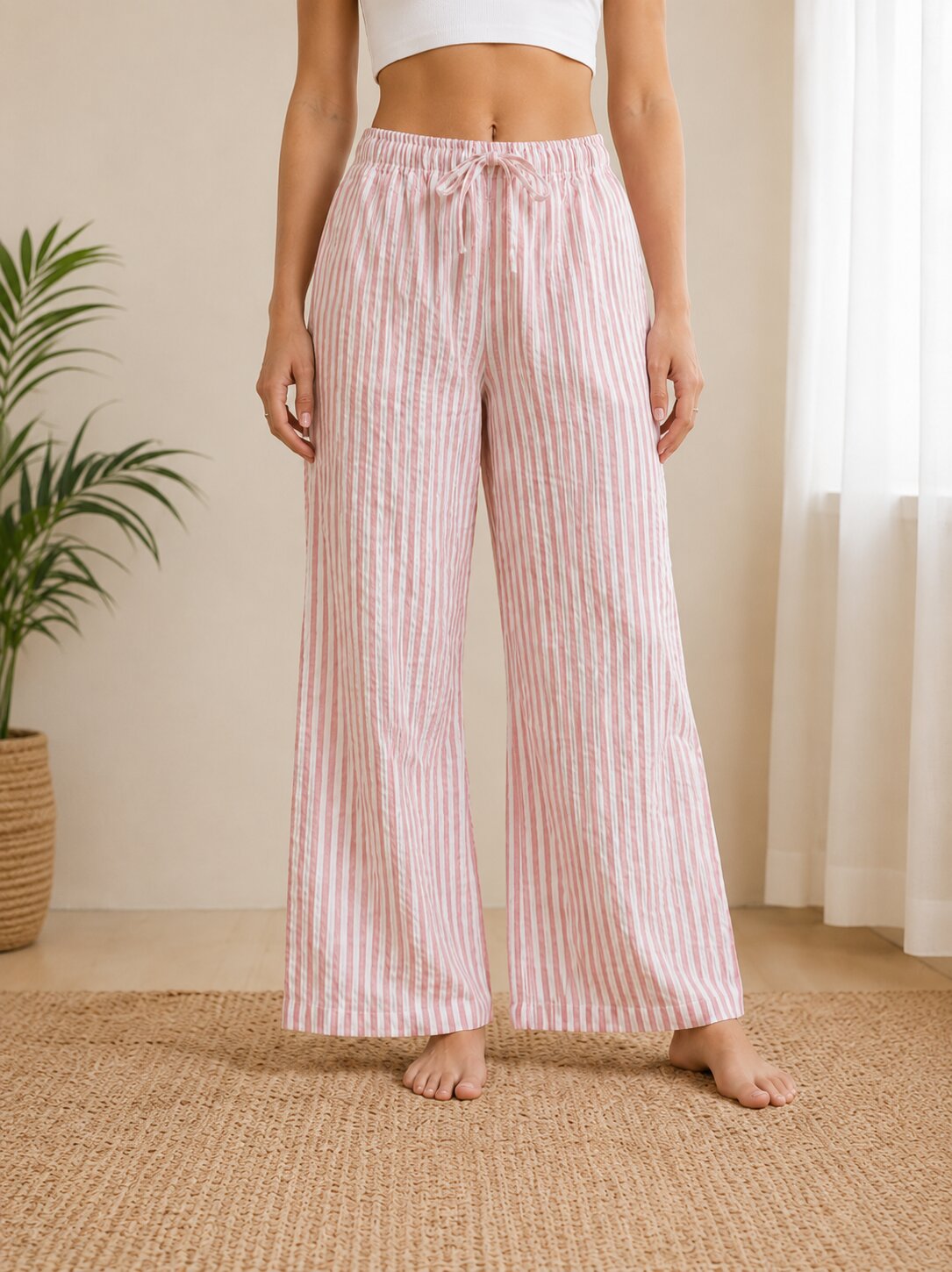 Striped Wide-Leg Trousers – Pink
