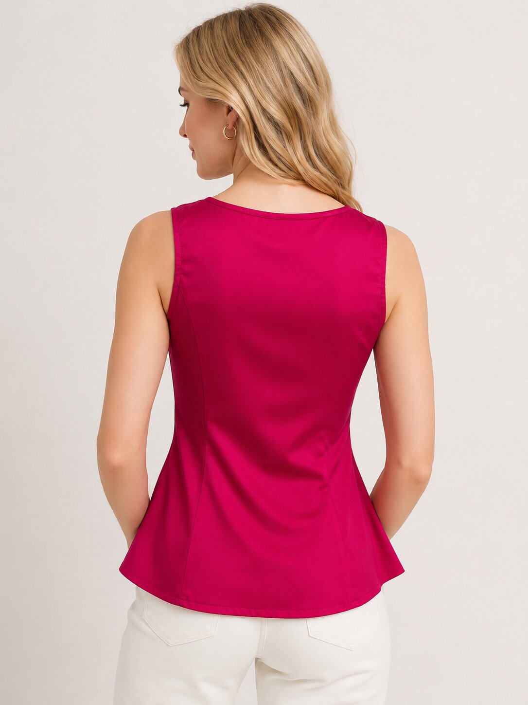 Sleeveless Flared Peplum Top – Pink