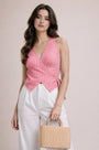 Striped Asymmetric Hem Tie-Up Wrap Top – Pink