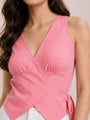 Striped Asymmetric Hem Tie-Up Wrap Top – Pink