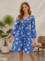 Floral Puff-Sleeve Mini Dress – Blue