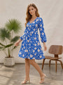 Floral Puff-Sleeve Mini Dress – Blue