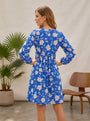Floral Puff-Sleeve Mini Dress – Blue
