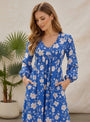 Floral Puff-Sleeve Mini Dress – Blue
