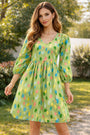 Polka Dot Puff-Sleeve Dress – Green