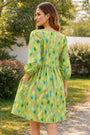 Polka Dot Puff-Sleeve Dress – Green