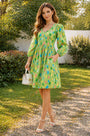 Polka Dot Puff-Sleeve Dress – Green