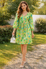 Polka Dot Puff-Sleeve Dress – Green