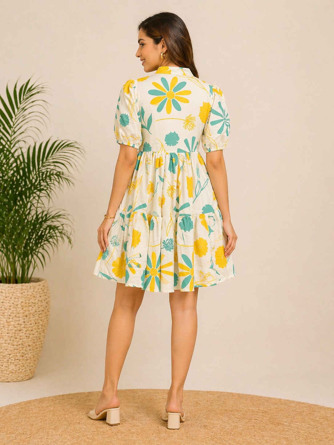 Floral Tiered Mini Dress – White