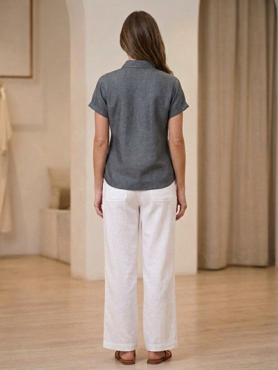 Short-Sleeve Linen Shirt – Grey