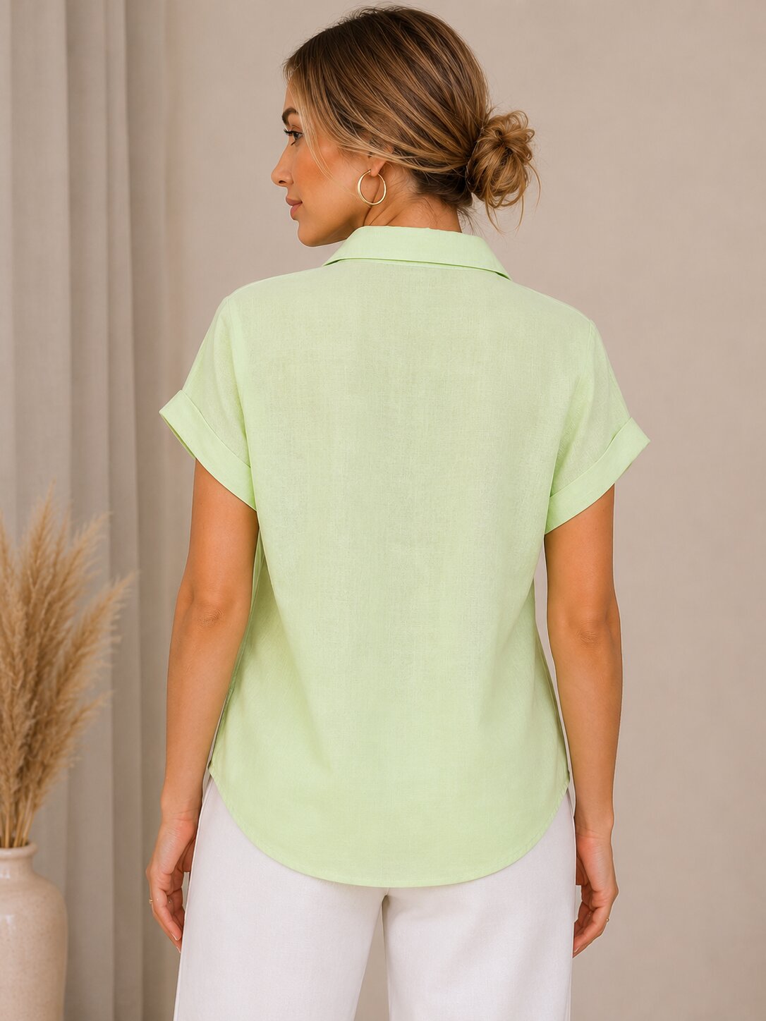 Short-Sleeve Linen Shirt – Mint Green