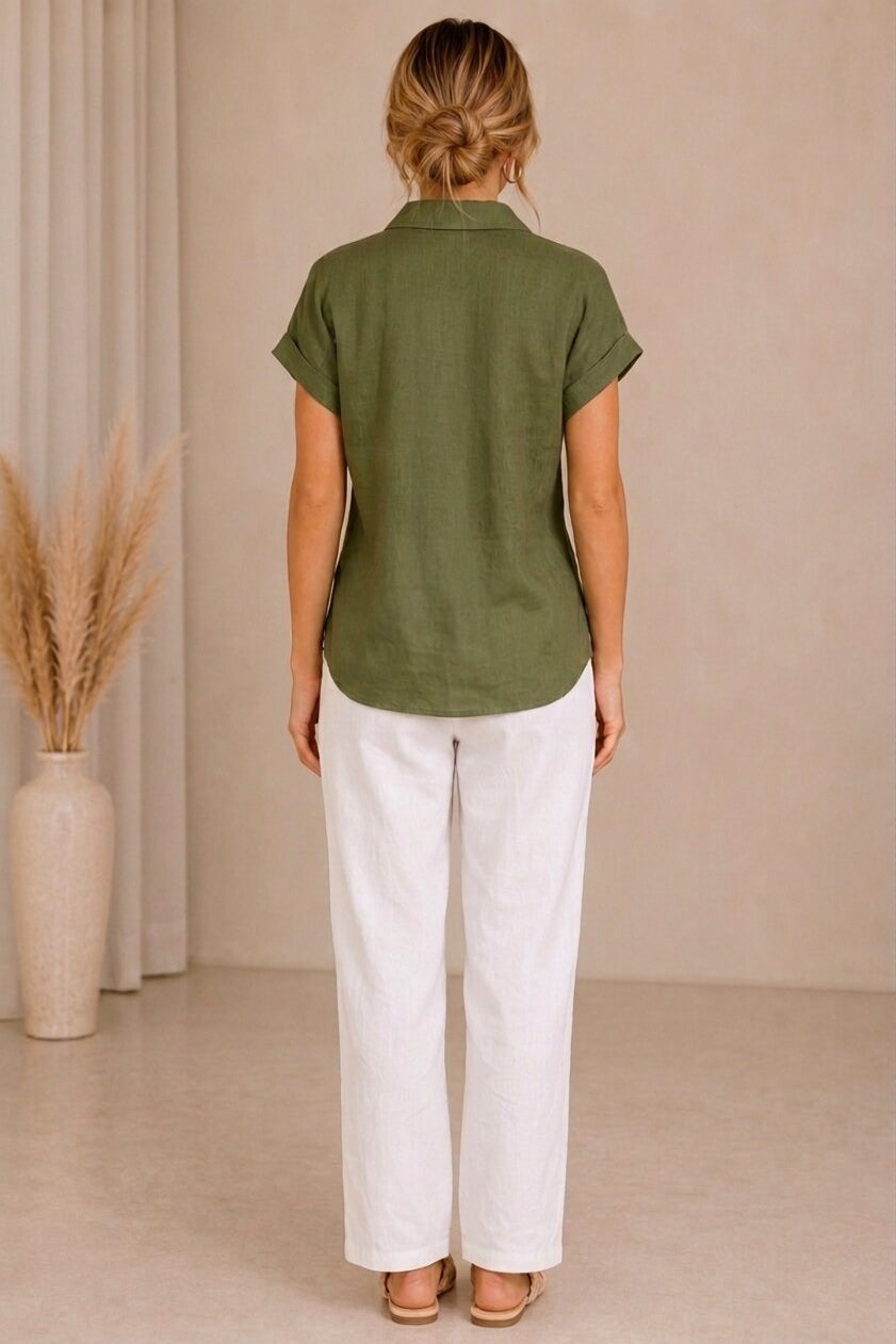 Short-Sleeve Linen Shirt – Green