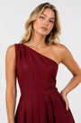 One-Shoulder Fit and Flare Dress – Maroon