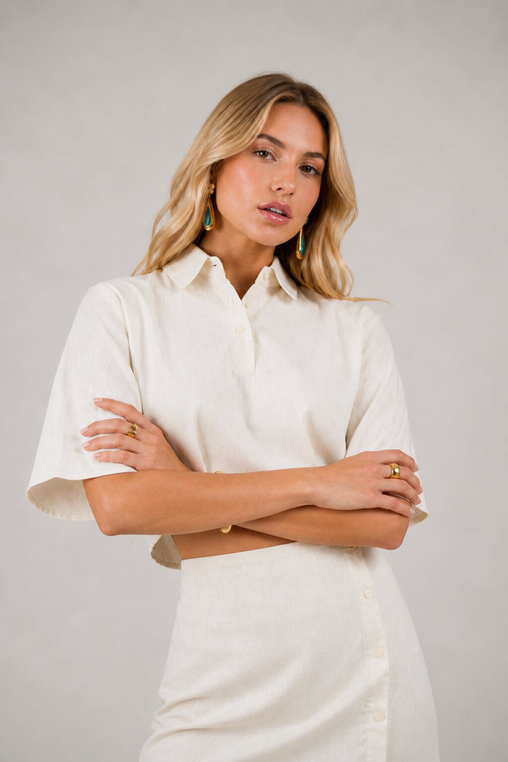 Crop Top and Skirt Co-ord Set – Cream