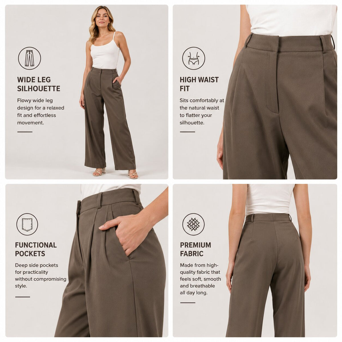 Pleated Wide-Leg Trousers – Default