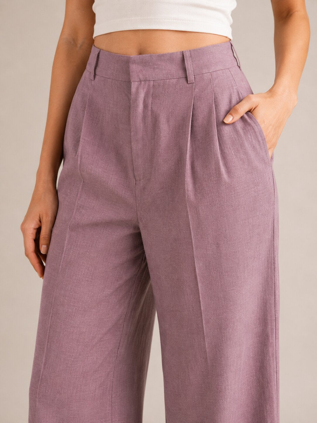 Pleated Wide-Leg Trousers – Purple