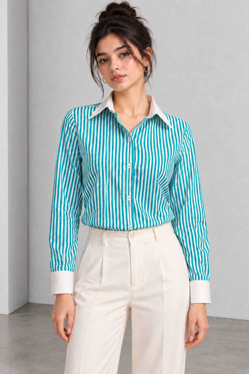 Striped Cotton Shirt – Teal