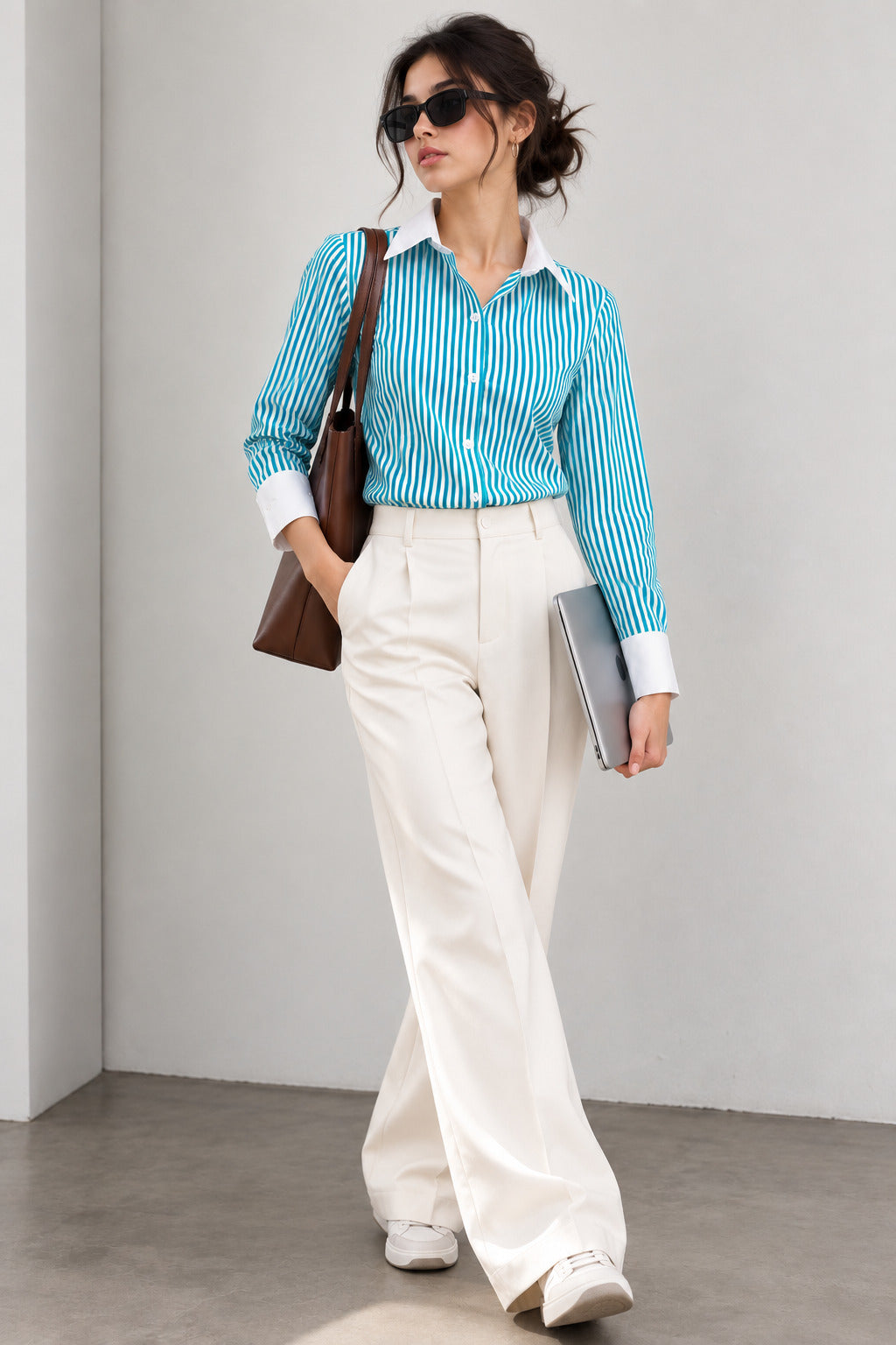 Striped Cotton Shirt – Teal
