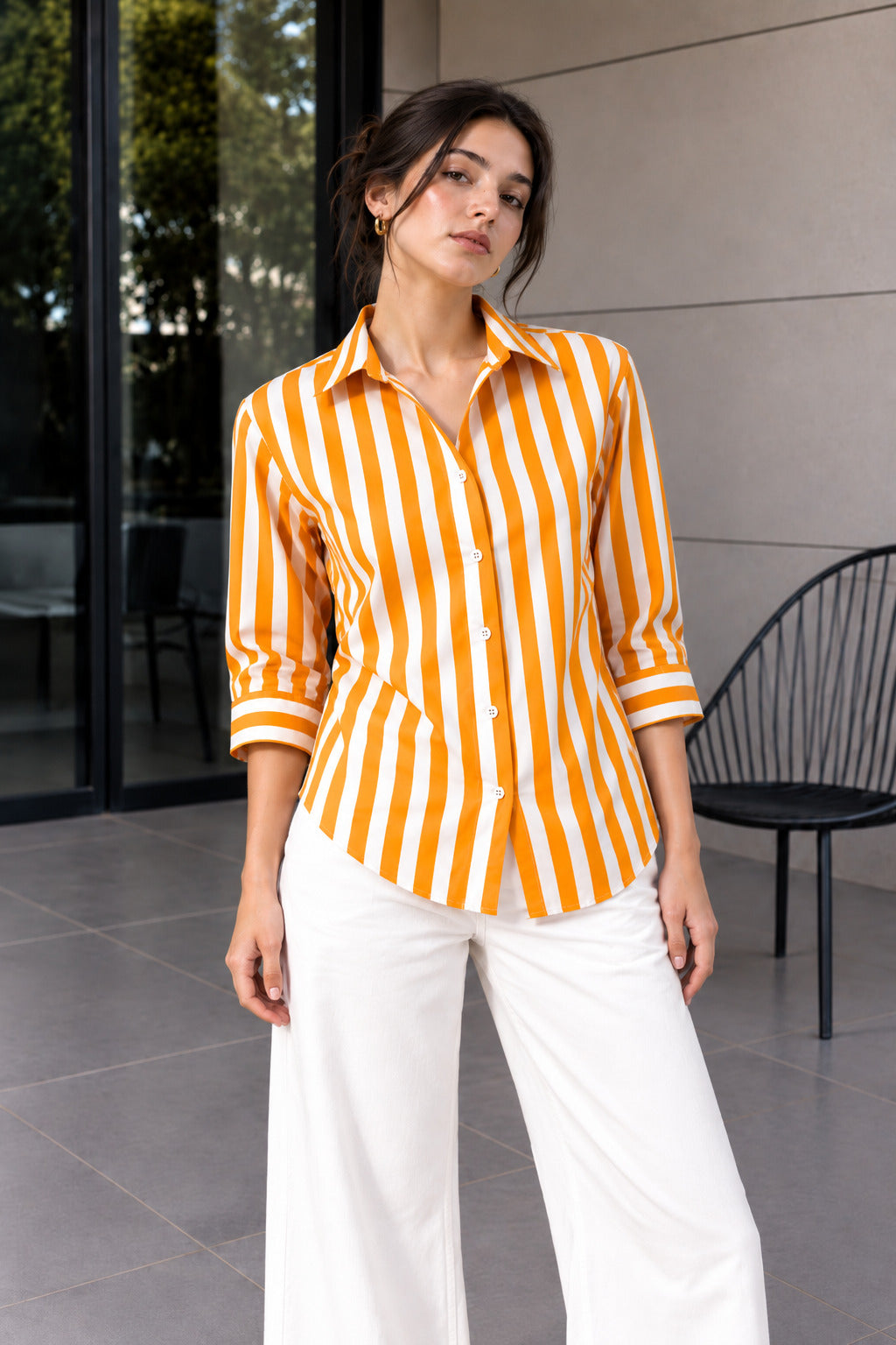 Striped Cotton Shirt – Orange & White