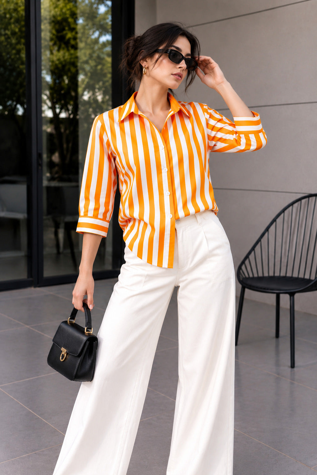 Striped Cotton Shirt – Orange & White