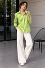 Striped Cotton Shirt – Lime Green & White