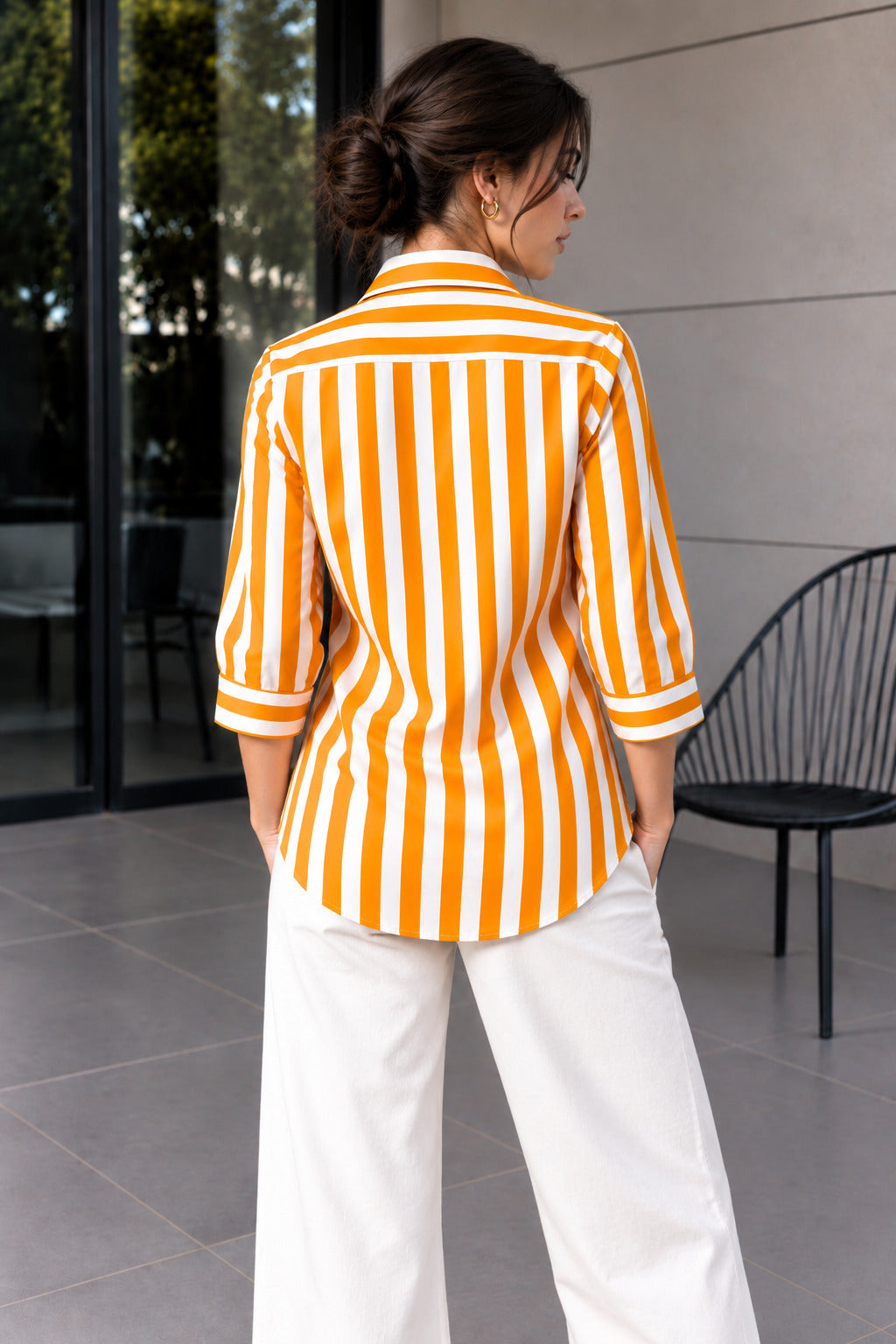 Striped Cotton Shirt – Orange & White