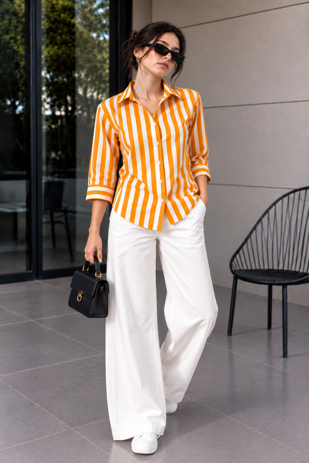 Striped Cotton Shirt – Orange & White
