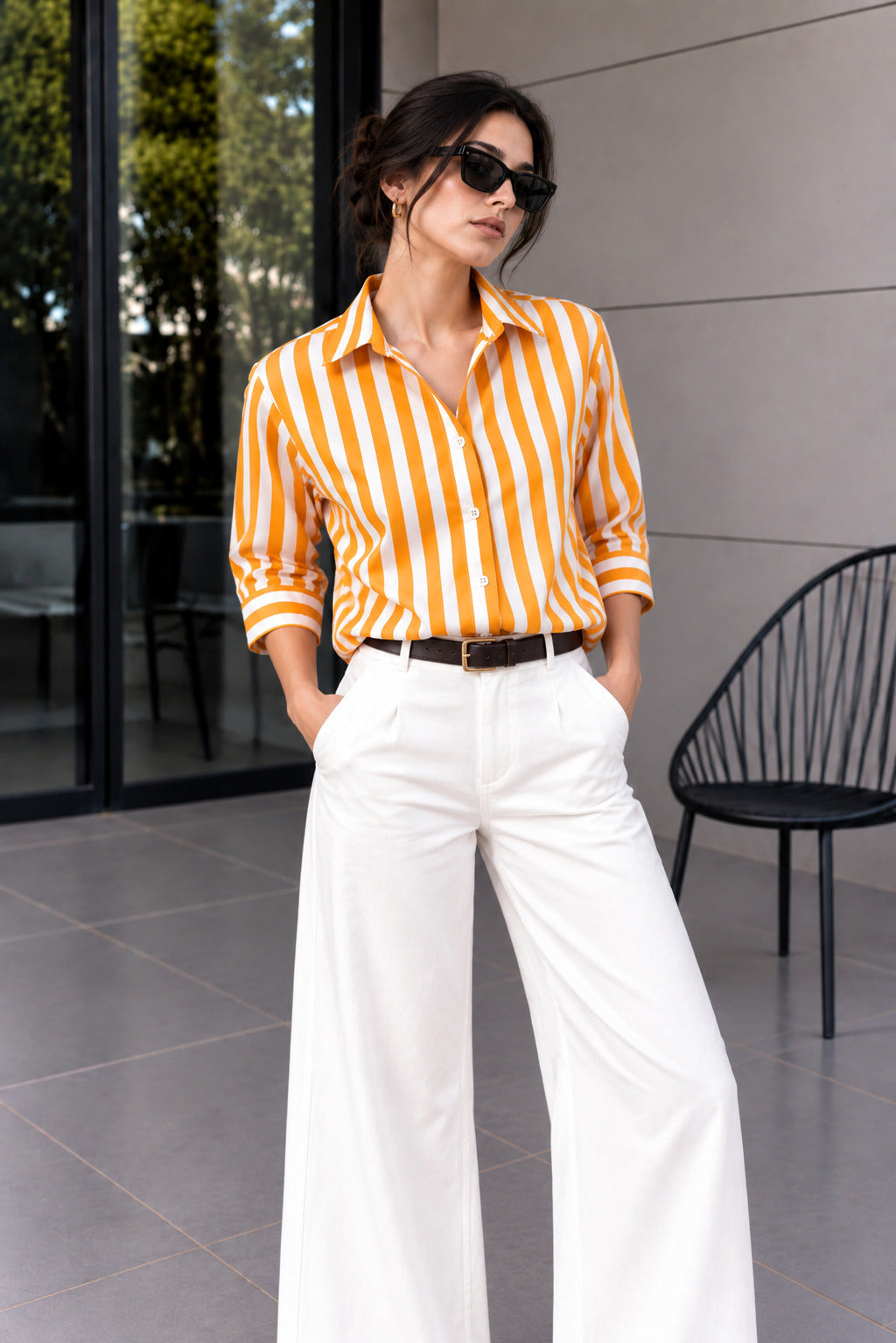 Striped Cotton Shirt – Orange & White