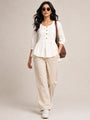 Button-Down Peplum Top – White