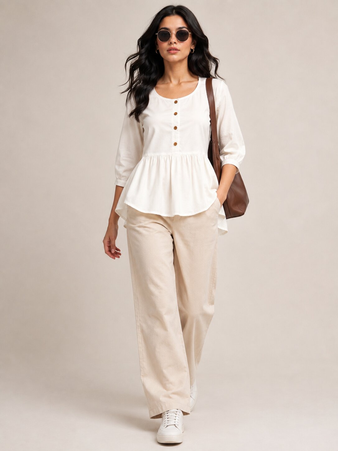 Button-Down Peplum Top – White