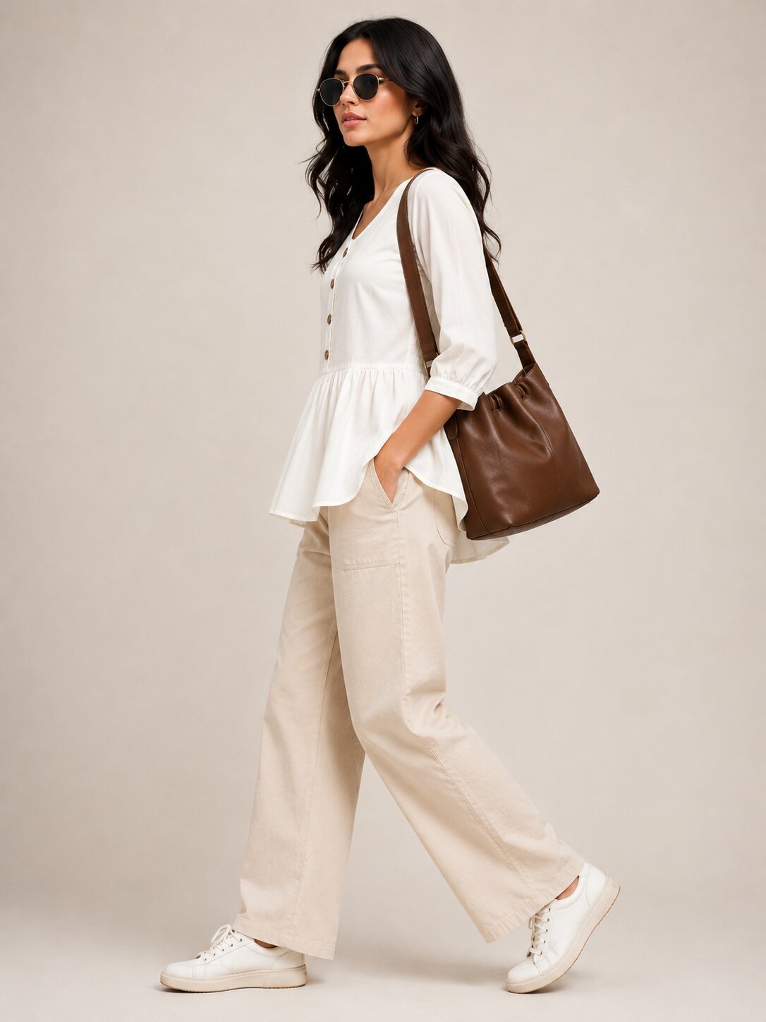 Button-Down Peplum Top – White