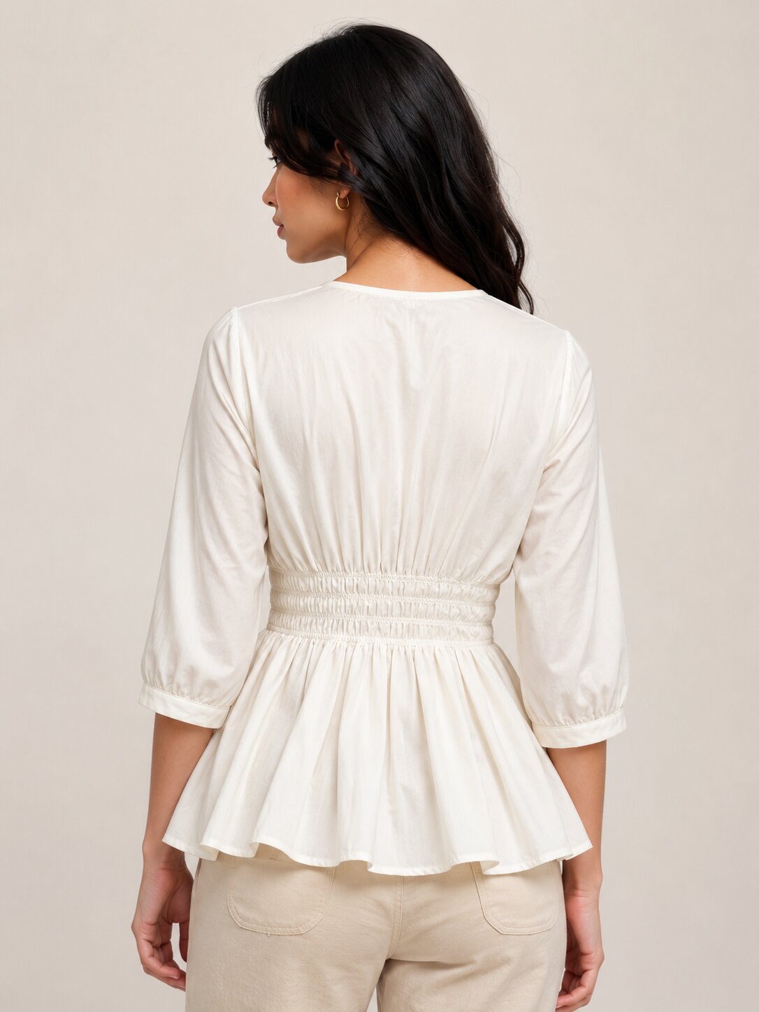 Button-Down Peplum Top – White
