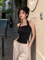 One-Shoulder Ribbed Top – Black