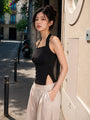 One-Shoulder Ribbed Top – Black