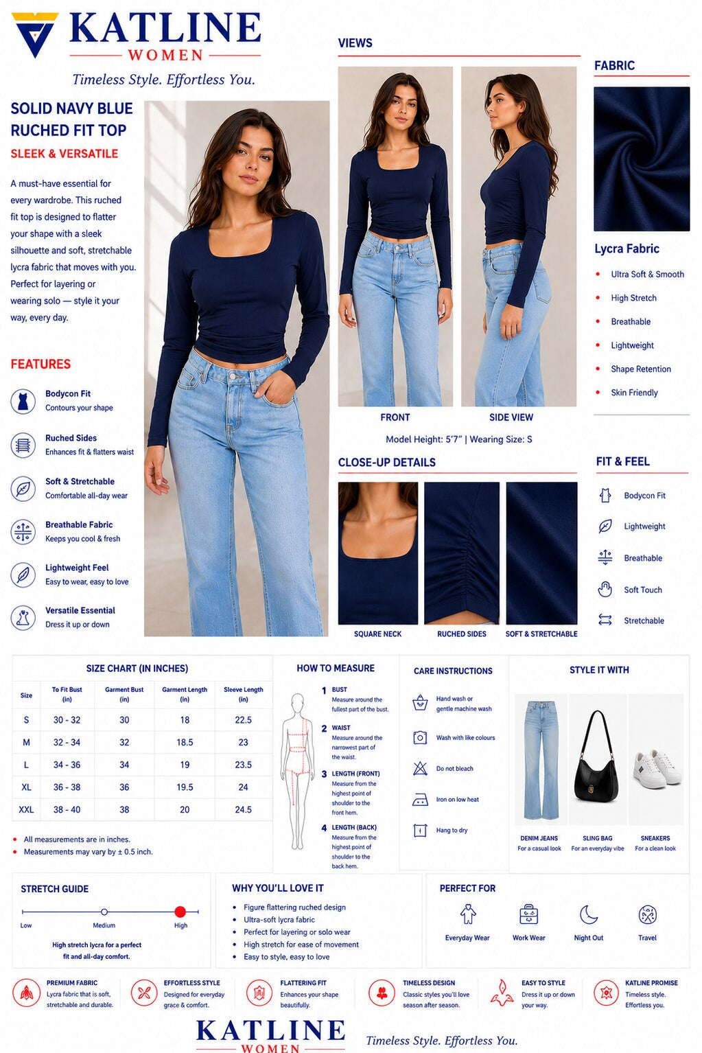 Long-Sleeve Ribbed Top – Navy