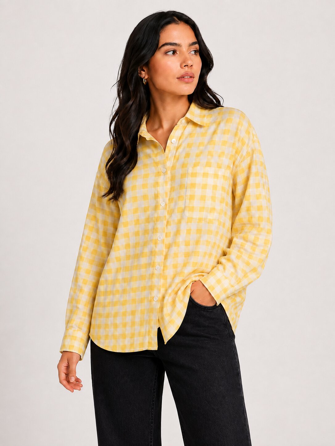Checked Oversized Shirt – Yellow