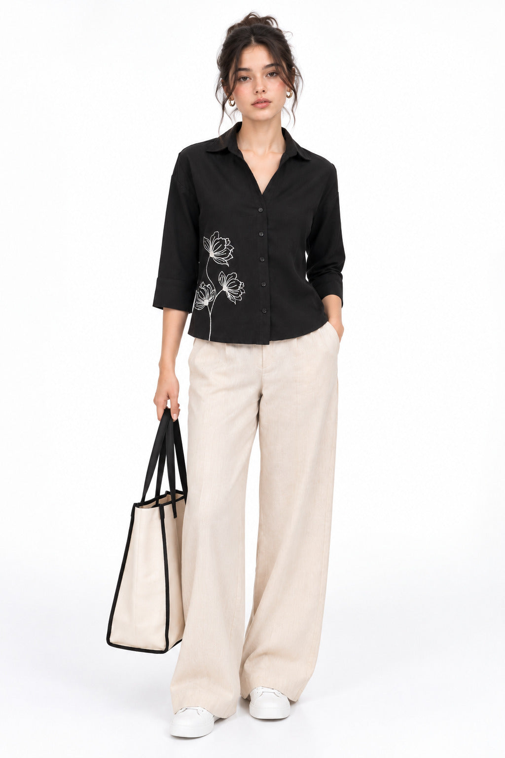 Embroidered Cotton Shirt – Black