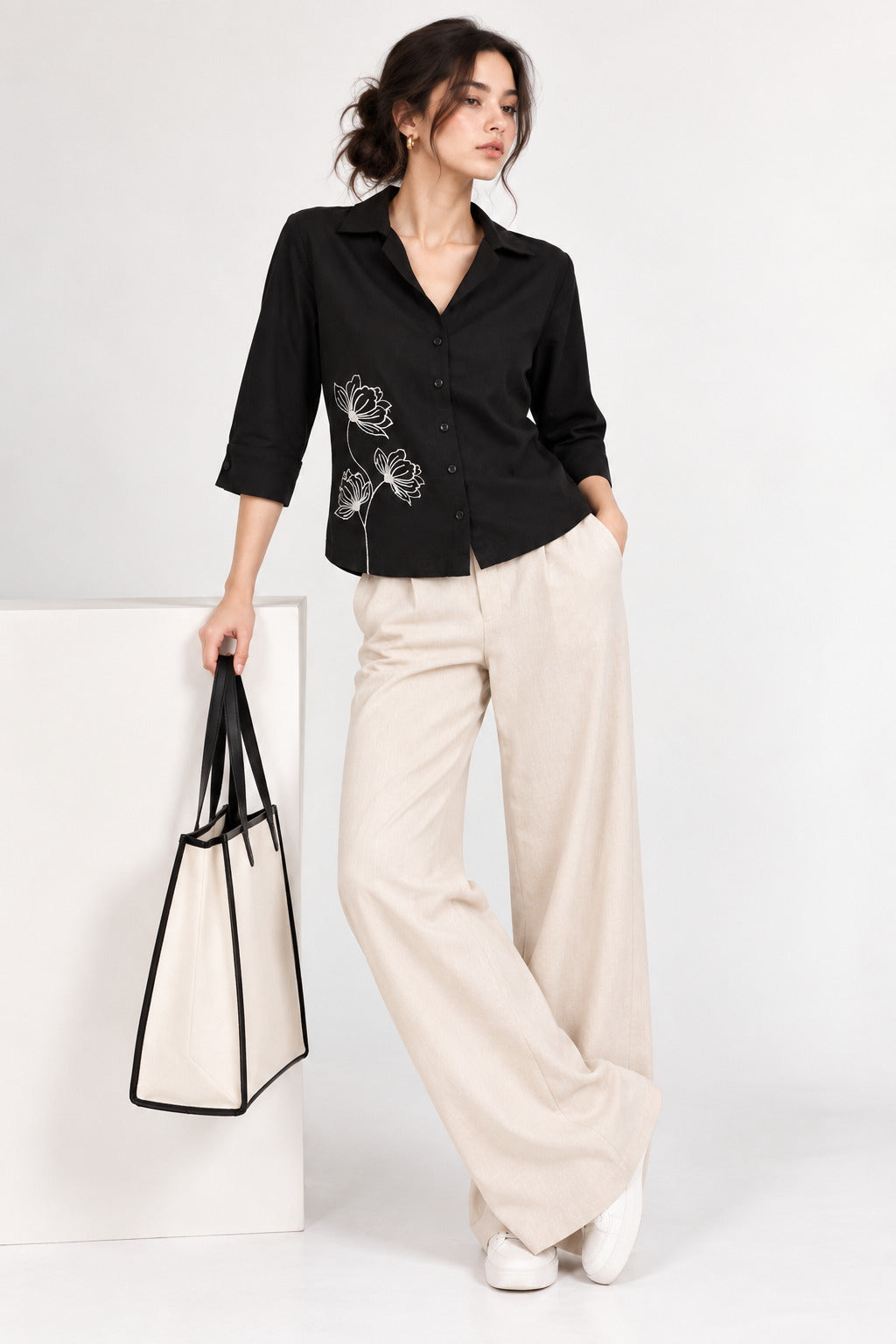 Embroidered Cotton Shirt – Black