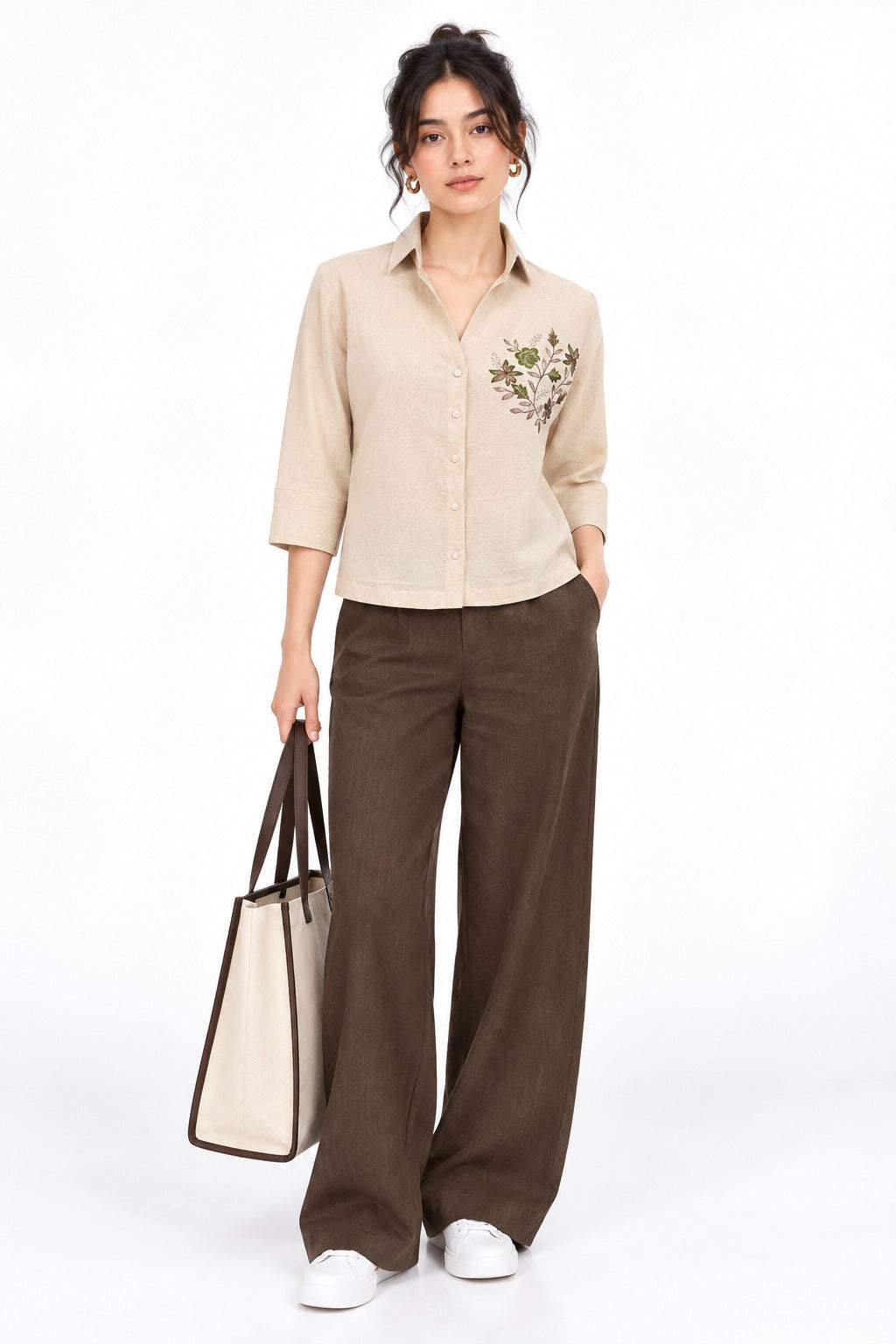 Embroidered Cotton Shirt – Khaki