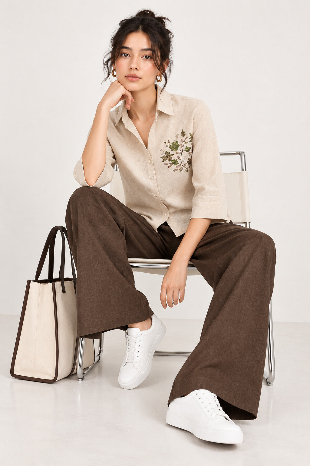 Embroidered Cotton Shirt – Khaki