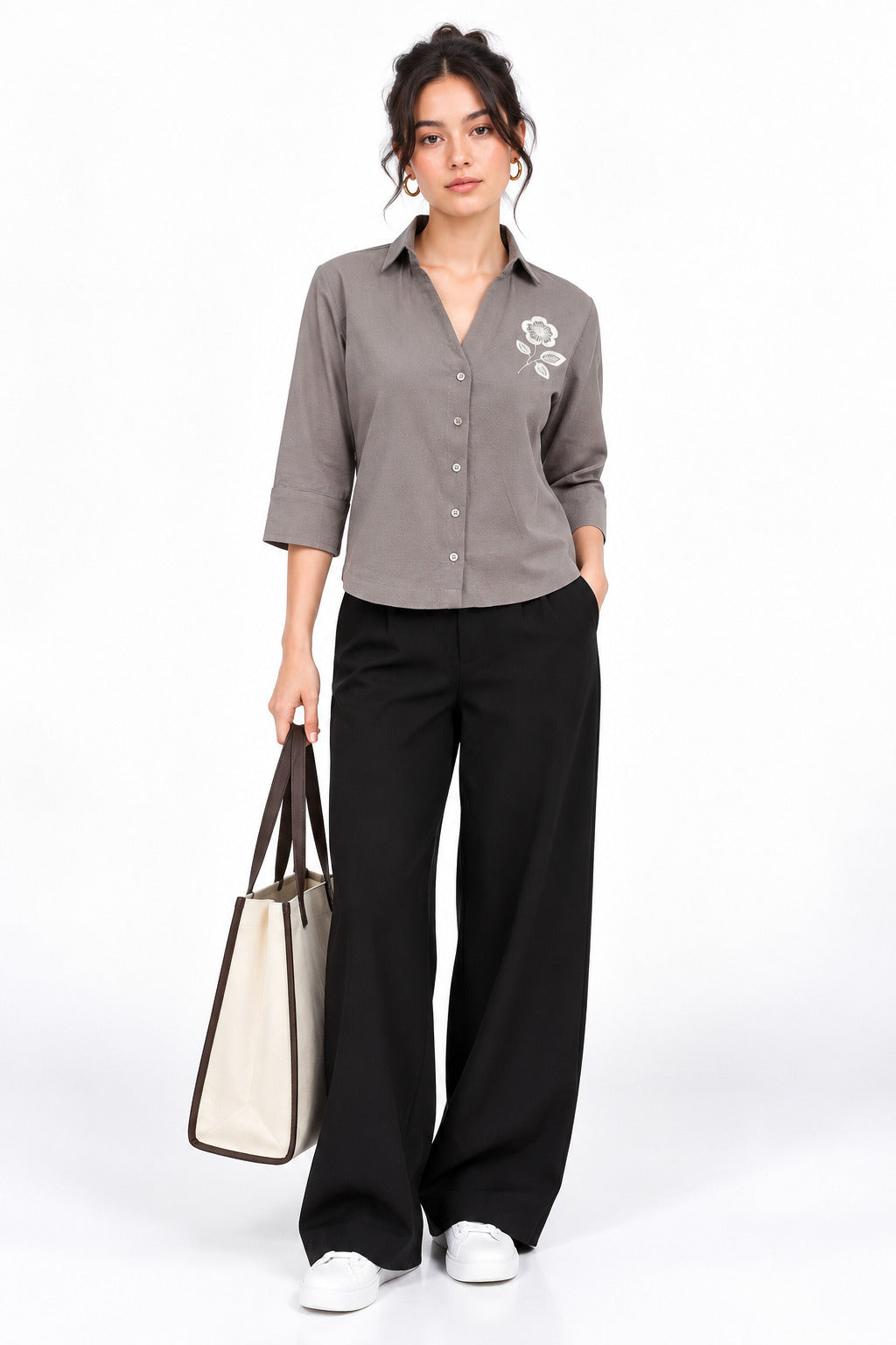 Embroidered Cotton Shirt – Grey
