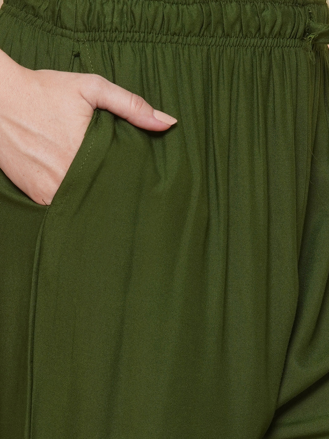 Wide-Leg Palazzo Trousers – Dark Green