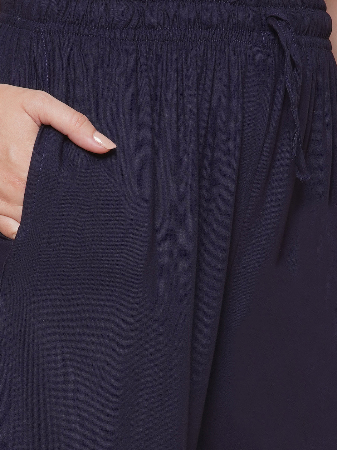 Wide-Leg Palazzo Trousers – Dark Blue