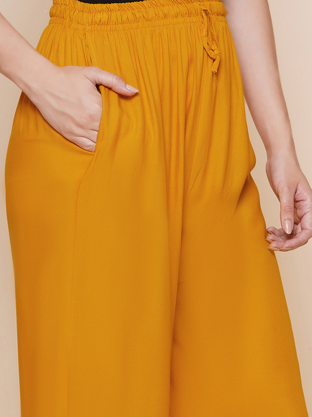 Wide-Leg Palazzo Trousers – Mustard Yellow