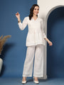 Lace Trim Top and Wide-Leg Trouser Co-ord Set – White