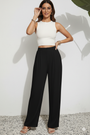 Pleated Wide-Leg Trousers – Black